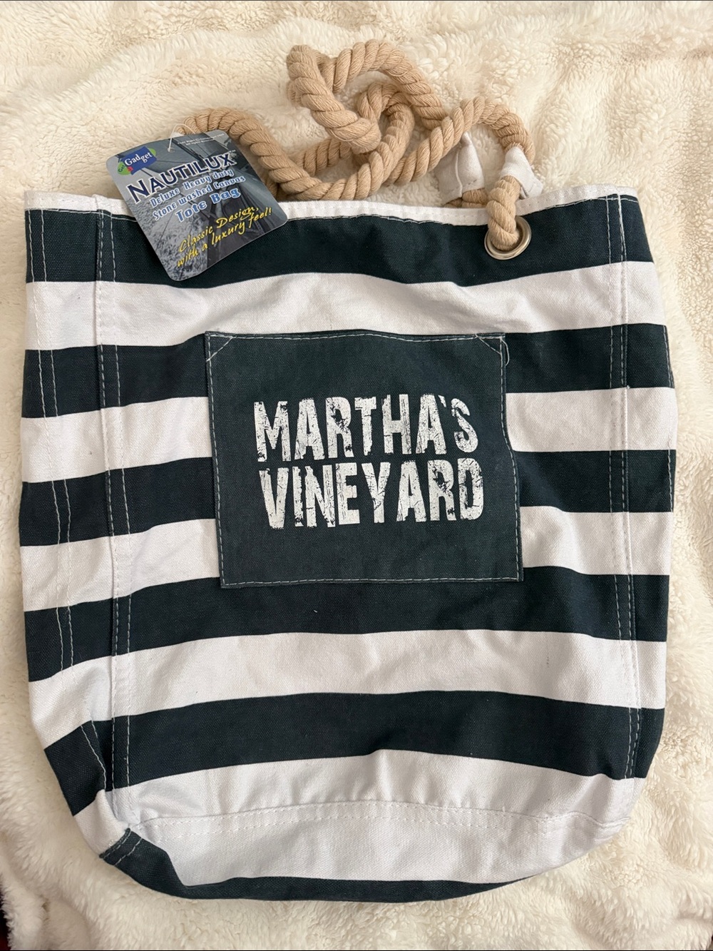 Martha's Vineyard Black & White Striped Rope-Handle Tote - Nautilux